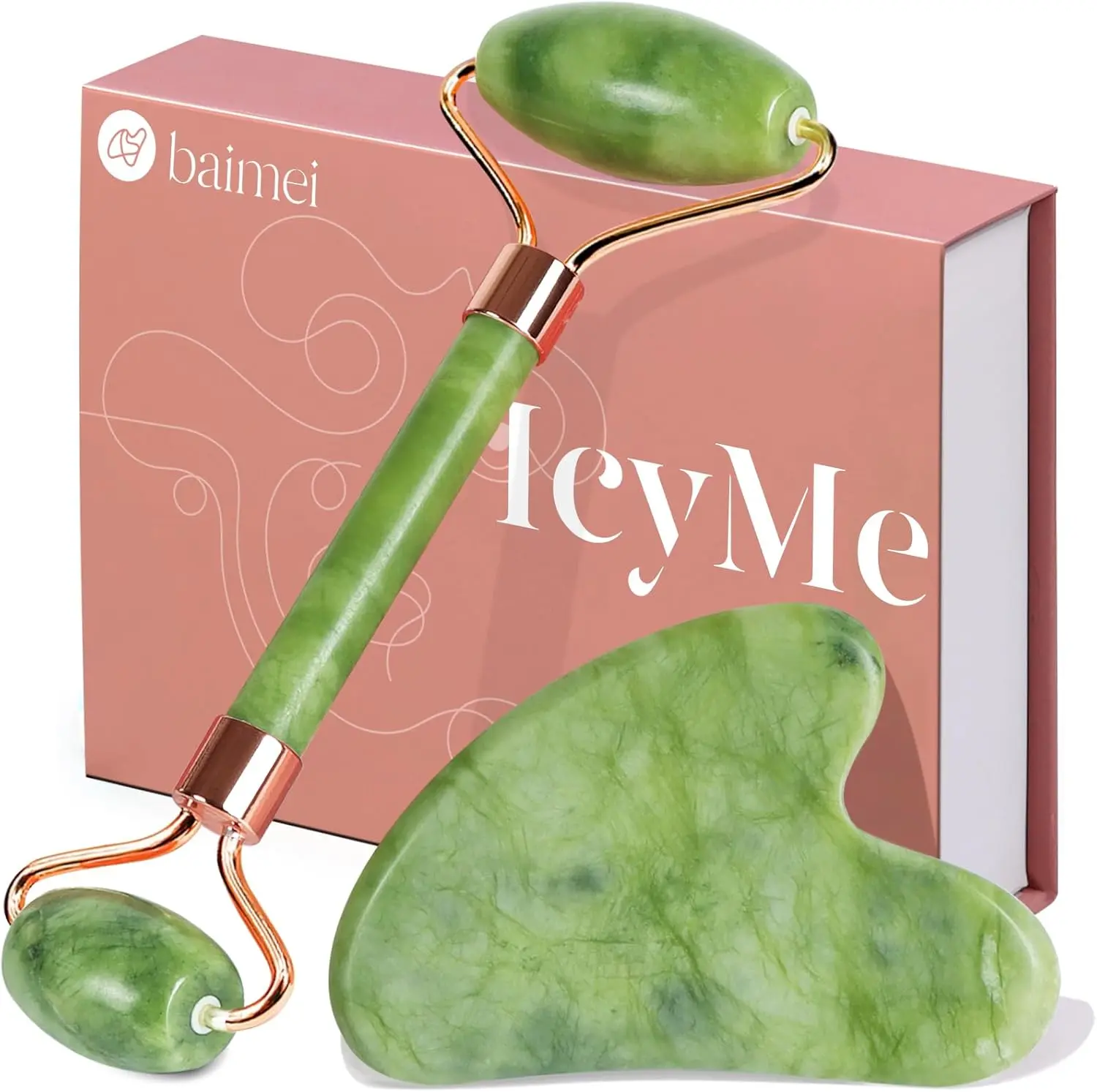 Gua Sha Set and Jade Roller, Guasha Tool Face, Jade Gua Sha & Face Rollers for Women, Gua Sha Stone, Self Care Gift, Body Muscle Relaxing, Improve Eye Puffiness, Skin Care Gift