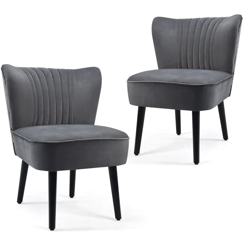 COSTWAY Velvet Accent Chair Set of 2 Modern Leisure Chair with Rubber Wood Legs 1