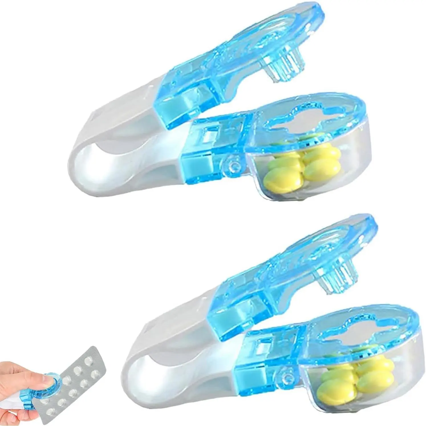 2 PCS Portable Pill Taker Portable Pill Taker Remover Pill Dispenser Storage Box Pill Puncher with Container Easy to Take Pill Out from Package Tablet Assistance Tool for The Elderly