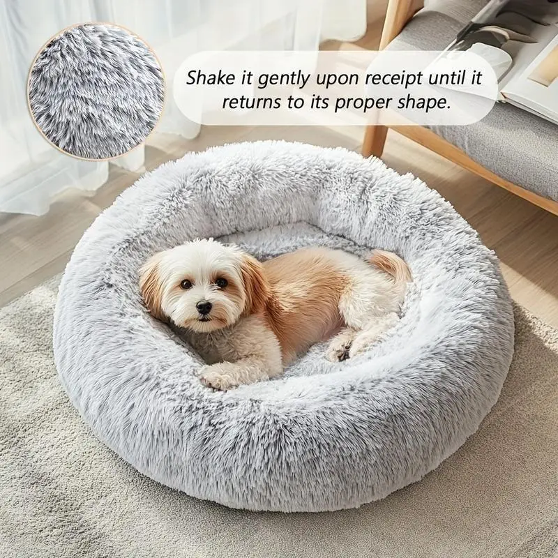 【2025】Cozy Donut Cuddler Bed - Soft, Fluffy, Faux Fur, Warming, Plush Cushion for Small, Medium, Large Dogs and Cats - Multiple Sizes (16"/20"/24"/28"/31"/39") for Ultimate Comfort and Relaxation