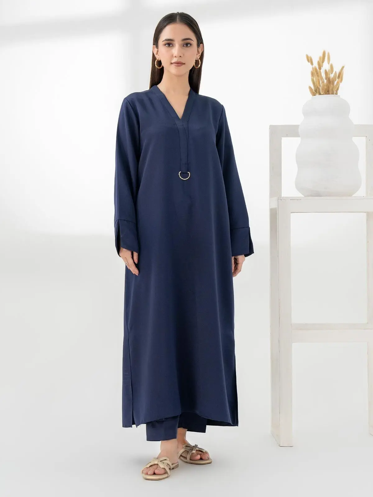 Limelight Original With Tags Blue Satin Dyed 2 Piece Women's Suit Set with Elastic Waistband - Shirt, Dress