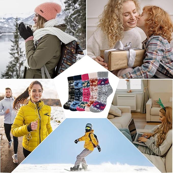 5 Pairs Womens Thermal Socks Winter Thick Socks Ladies Warm Knitting Wool Socks Christmas Gifts for Women - Suitable for UK size 4-8 and EU size 36-41 1