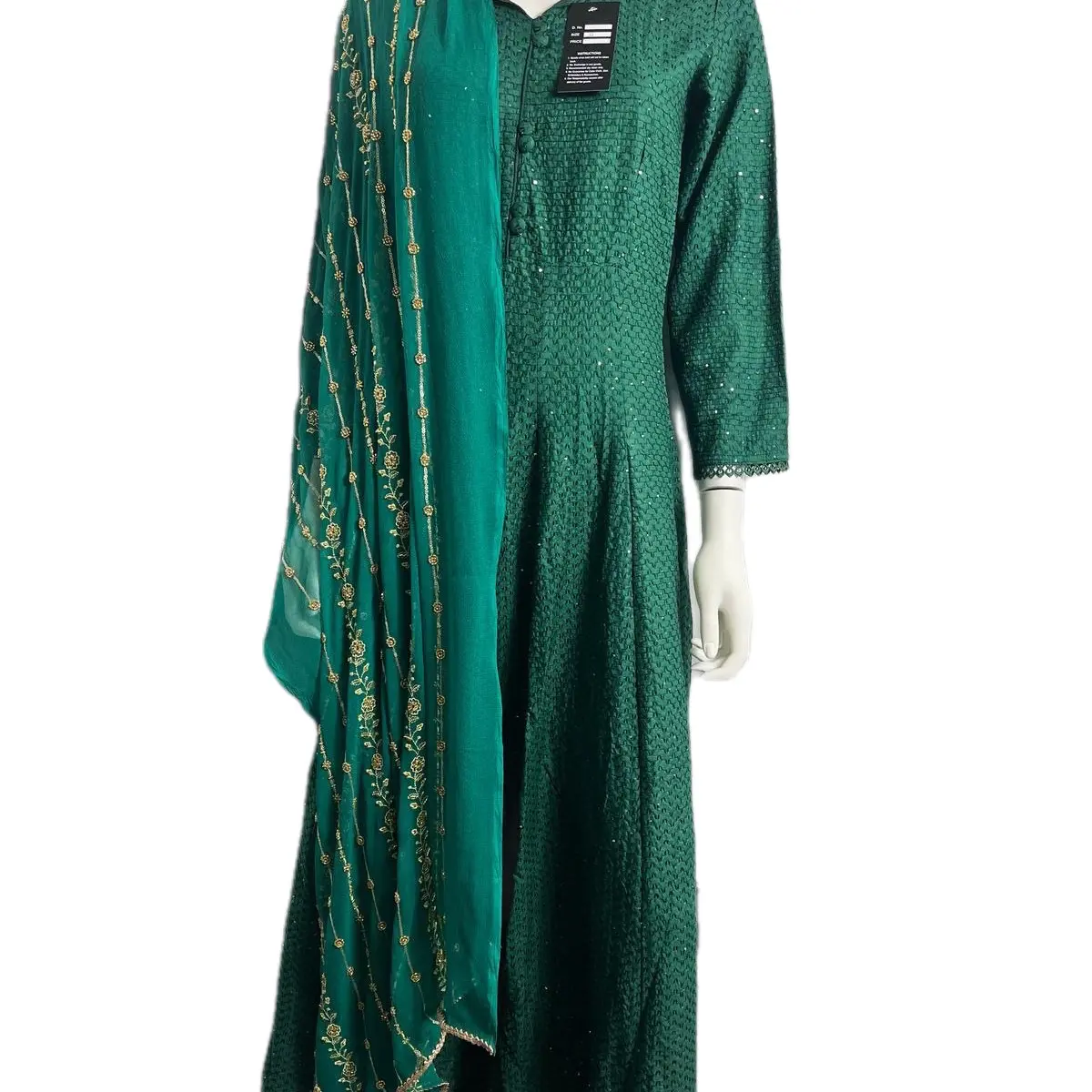 3 Piece Linen Sequenced Frock With Hand Embroidered Dupatta