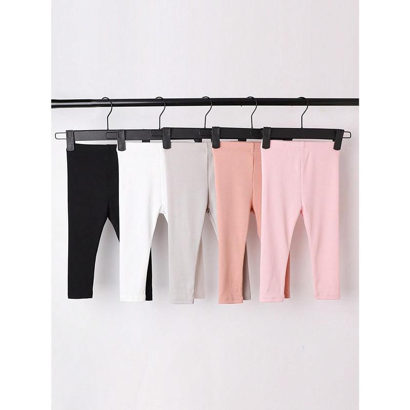 Baby Girls' Casual Simple Stretchy Leggings Set, Spring/Autumn New Style, Ribbed Design, High Waist, Versatile Bottoms 0