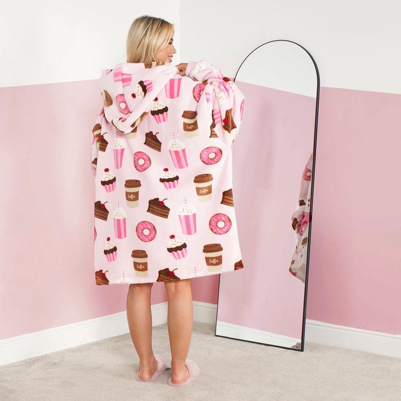 OHS Coffee Cake Hoodie Blanket Wearable Throw Hooded Fleece Blanket 3