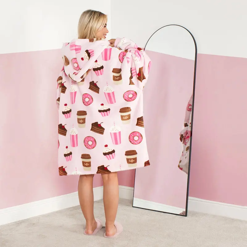 OHS Coffee Cake Hoodie Blanket Wearable Throw Hooded Fleece Blanket 3