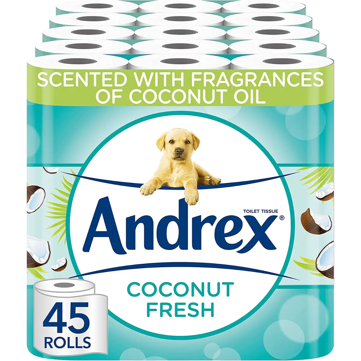 Andrex Coconut Fresh Fragrance Toilet Rolls - 45 Toilet Roll - Bulk Buy Toilet Rolls - Coconut