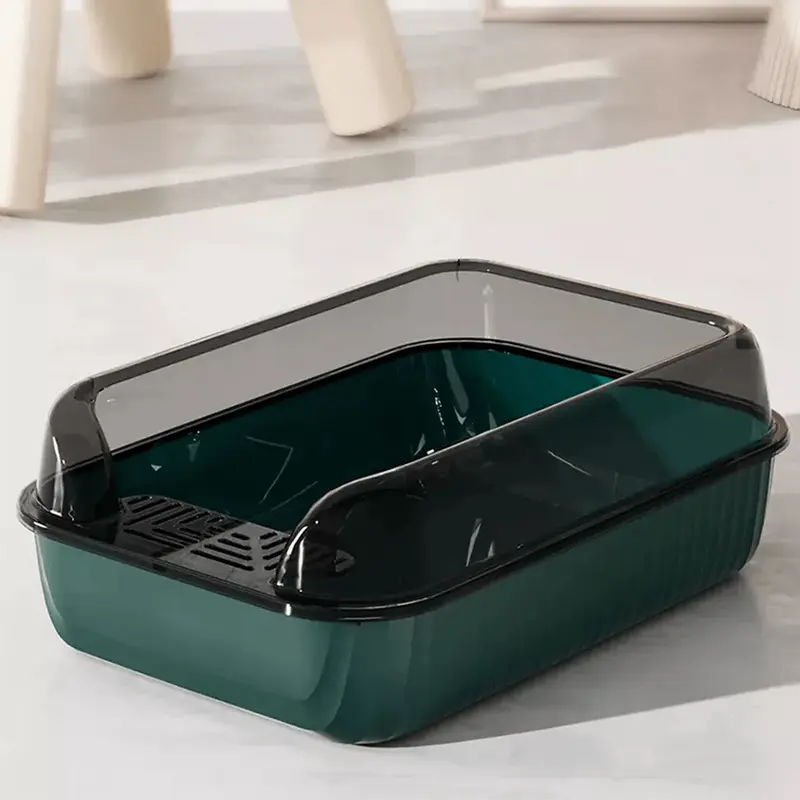 Open Cat Litter Tray Box Kitty Toilet With Extra Large Entry And Splash Guard 8