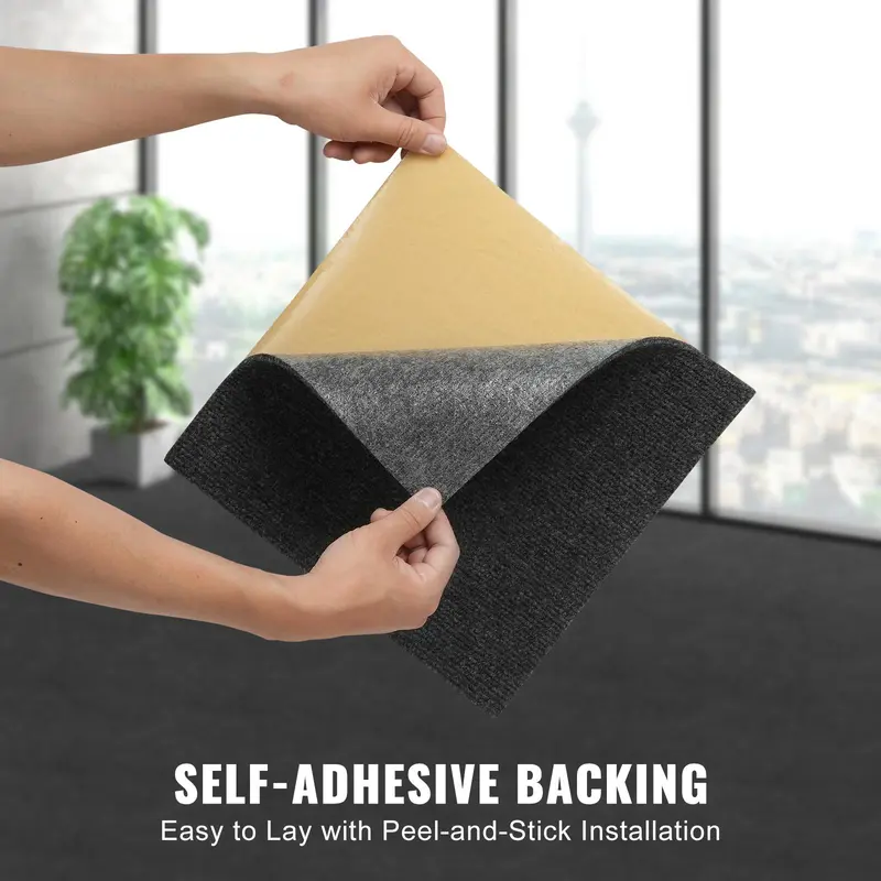 VEVOR Carpet Tiles Peel and Stick, 12” x 12” Squares Self Adhesive Carpet Floor Tile, Soft Padded Carpet Tiles, Easy Install DIY for Bedroom Living Room Indoor Outdoor (12 Tiles, Dark Gray) 3