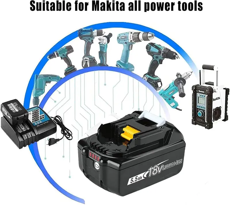 1/2 Packs Battery Replacement for 18V Makita Battery 8.0Ah, BL1850B BL1860B for Power tool DHP481Z, DHP458Z, DRT50ZJ, DSP600ZJ, DGA454Z, DJR187Z LXT-400 with LED Indicator Tool battery 3