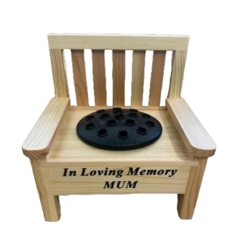 Wooden Bench With Black Grave Insert Flower  Holder Pot Memorial Vase Tribute Ornament decor 2
