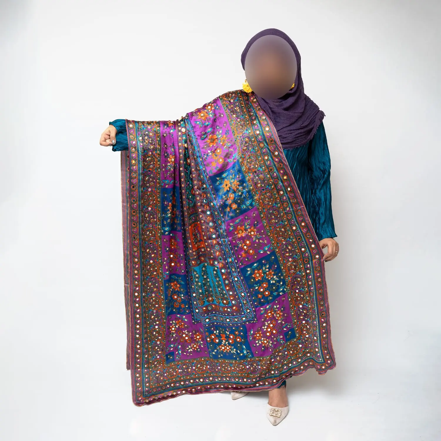 Luxe Silk Multi-Color Dupatta with Mirror & Sequin Work | Perfect for Festive Glam Dress Fabric