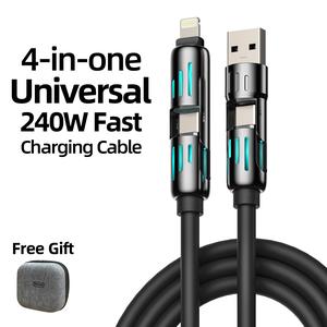 MFish Armored Dragon 4-in-1 Multi USB Charging Cable with USB A,Type C, Lightning -MAX 240W Fast Charging & Data Sync for iPhone 16/15, iPad Pro, Samsung & Laptops