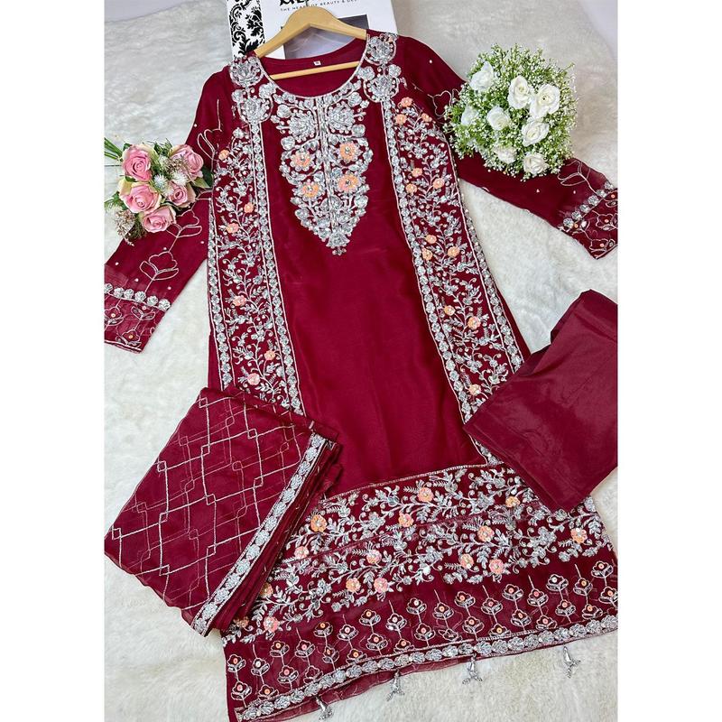 SLM610 Reha - Readymade Maroon Chiffon Outfit 3