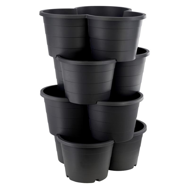 GEEZY Set of 4 Black Stackable Trio Strawberry Planter Pot Vegetables Flowers Fruits Garden Patio Outdoor Self Watering Vertical Flower Pot 2