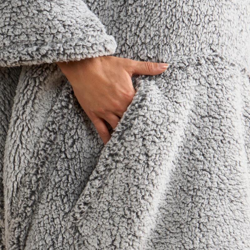 OHS Womens Oversized Teddy Marl Fleece Hoodie Poncho Blanket 1