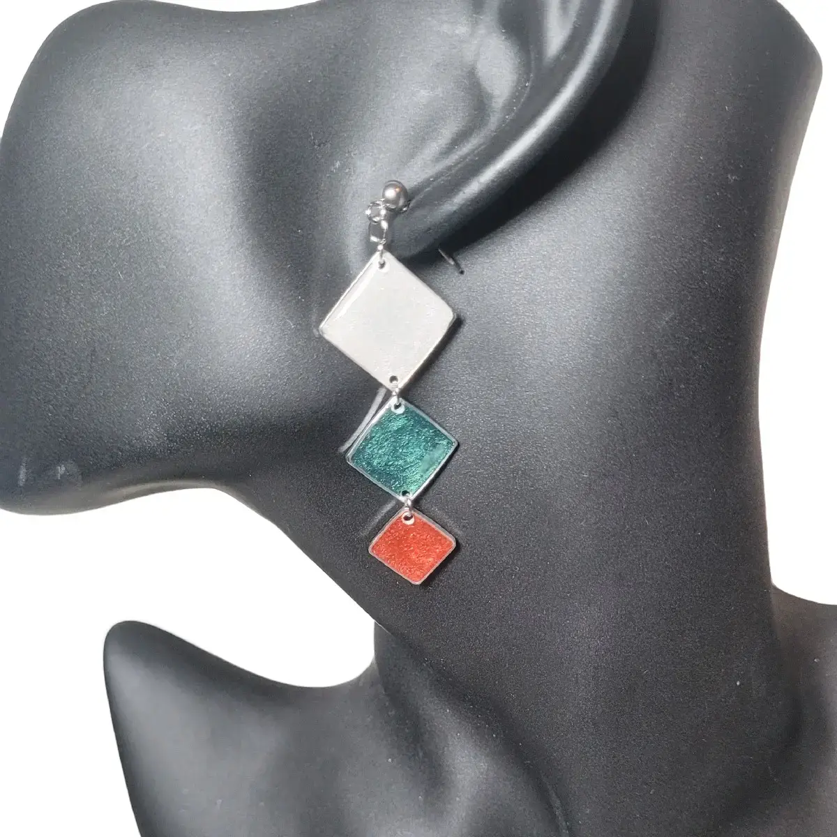 Stainless Steel Stud and Multi Colour 3 Square Drop Earrings Set