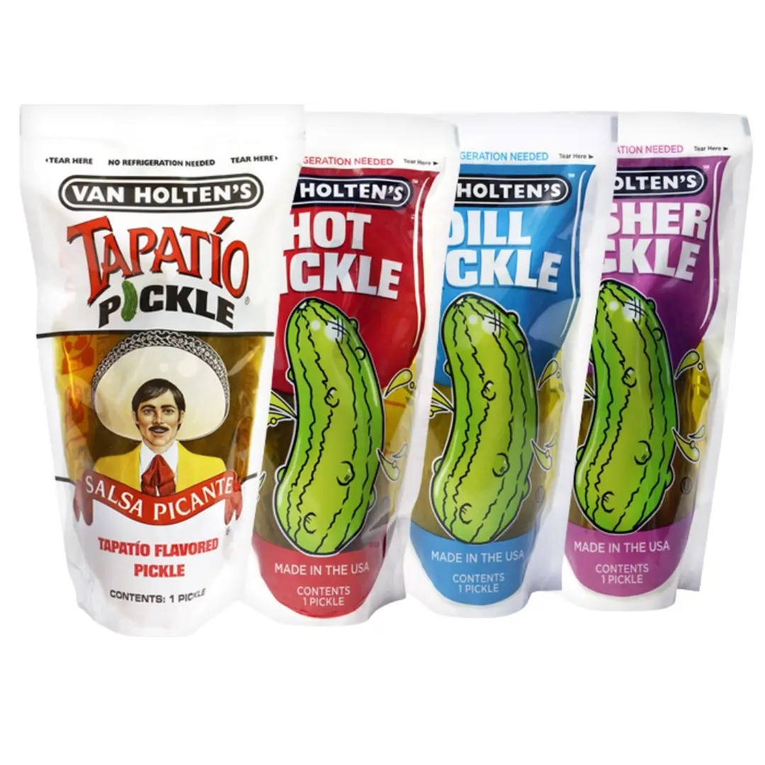 Van Holten's Jumbo Spicy, Garlic, Dill, Tapatio Pickle In A Pouch Bundle 4 Pack