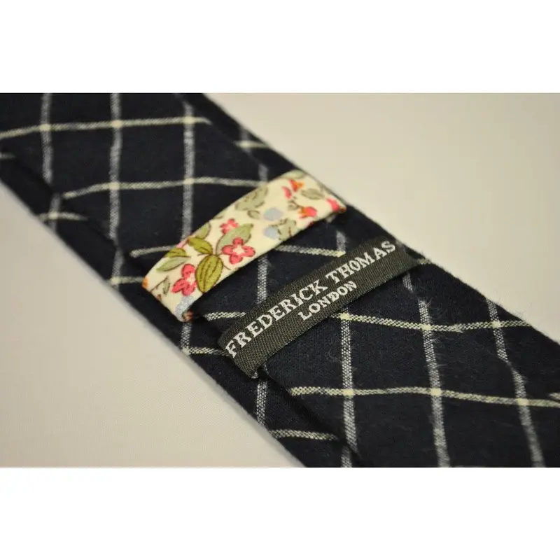 navy and white check wool tie 4