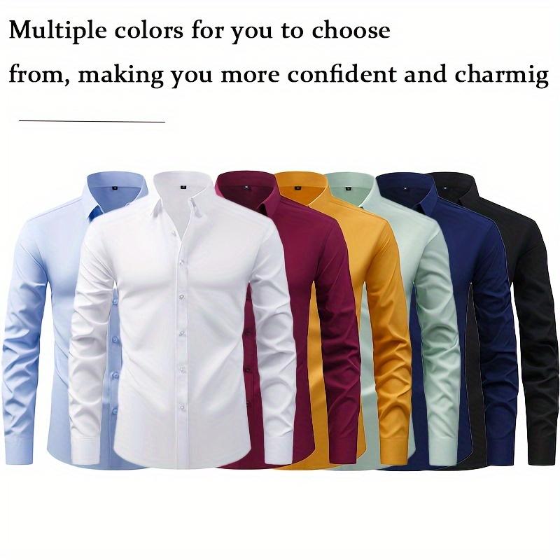 Product Introduction of Men's Solid Color Lapel Collar Design Dress Shirts, Long Sleeve Casual Button Up Shirt For Formal Occasions 5