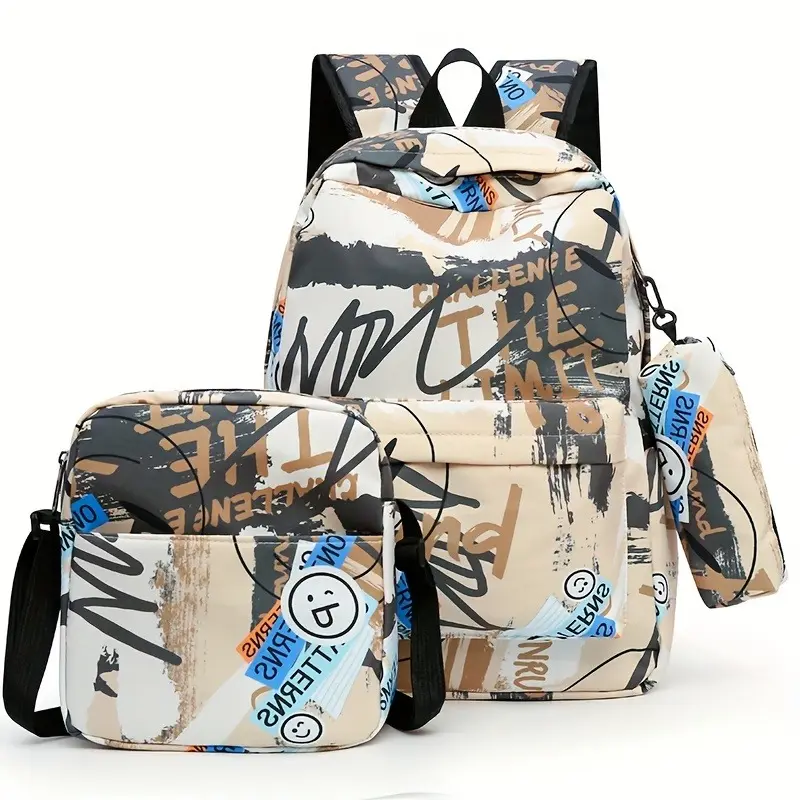 Three Pieces Set Men's Backpack With Handbag& Pencil Case, Dirt Resistant Ultra Lightweight Large Capacity Backpack For Teen Boys 4