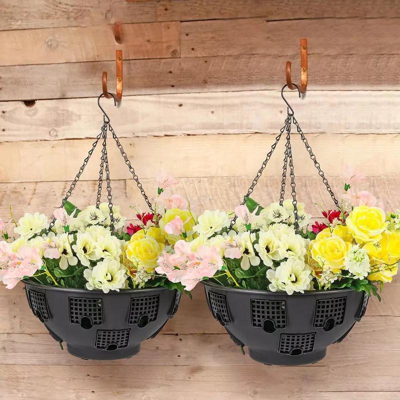 Product Introduction of 2 x Easy Fill 15" Inch Plastic Hanging Basket Black 12 Hole Tough Garden Flower 9