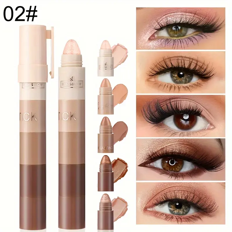 5-Step Lazy Eye Shadow Stick, Highlighter, Natural Eyeshadow Pencil, Non-Fly Powder, Easy Application, Portable Eyeshadow, Matte & Shimmer Finish, Brown & Golden Tones, 9-18 Shades, Beauty & Personal Care 0
