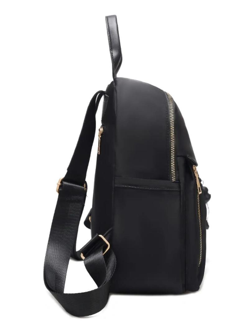 Product Introduction of Fashion Letter Metal Label Tag Decorated Nylon Backpack With Bear Shaped Charm, Casual Large Capacity Zipper Backpack For Women, Women's Classic Backpack 9