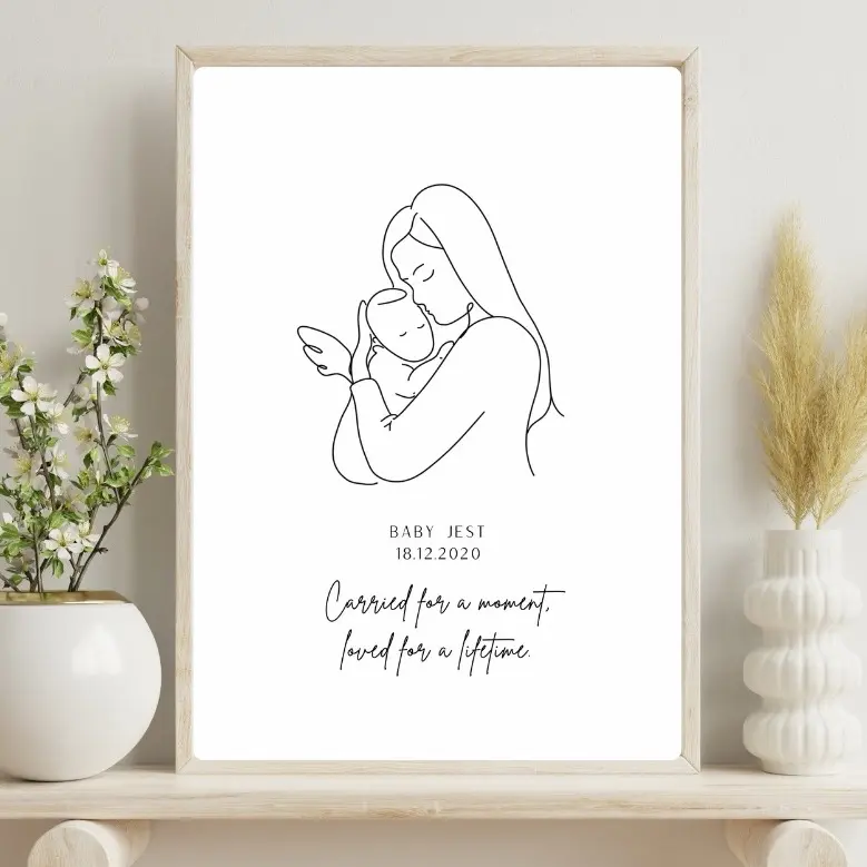 Personalised Mother Holding Angel and Earthside Twin Babies Line Art - Infant Loss Keepsake - Room Decor - Wall Print Gift Decoration Poster - Ornaments, Artistic 3