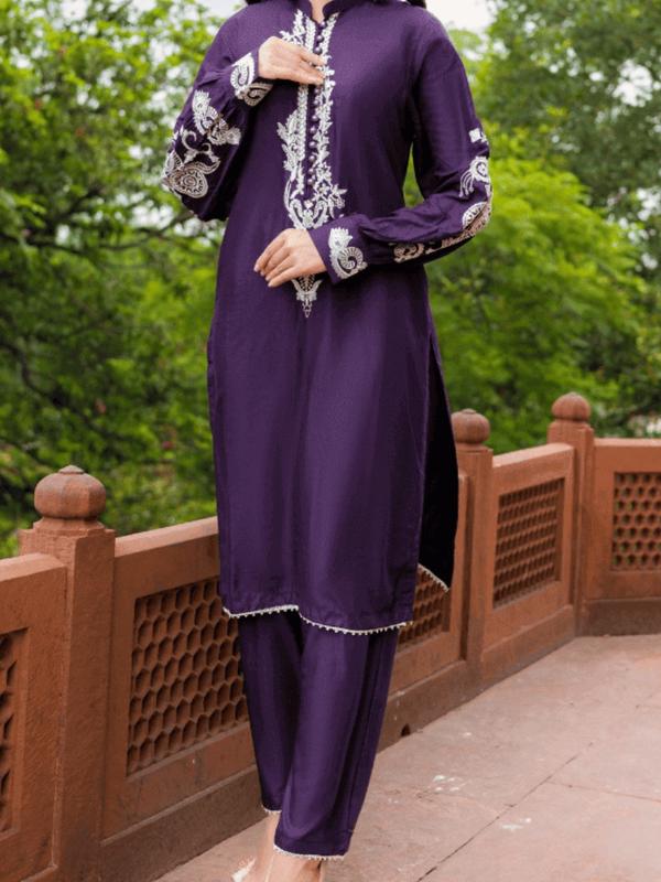 Haneen Collection By Momina Designer | PD-440-11 | - 2 Piece Stone Linen Embroidered Kurti With Trouser For Women Dress Traditional Womenswear Clothing 1