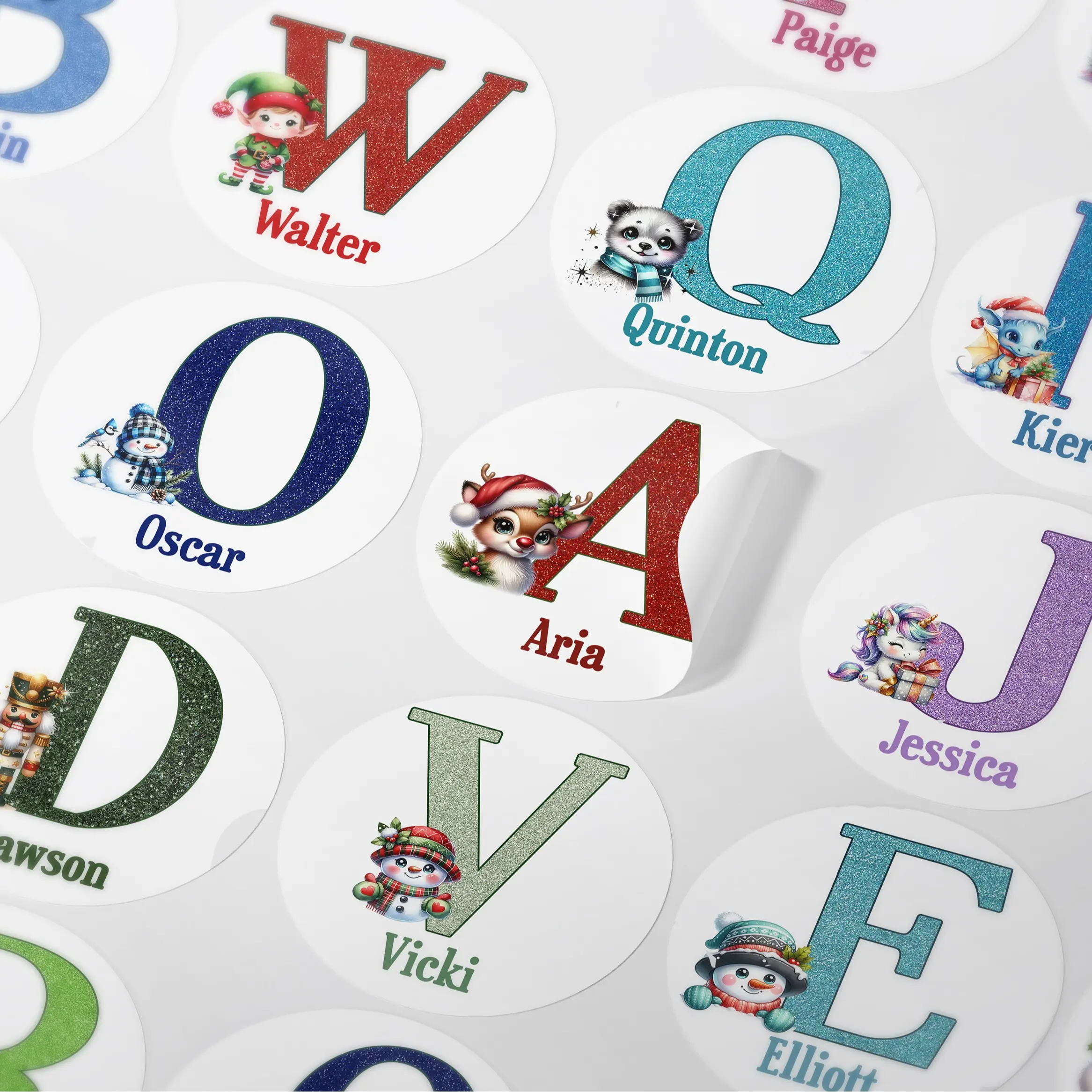 Christmas Personalised Present Stickers with Name - 18 Designs Labels for Gift Wrapping- Suitable for Adults and Children Glossy Finish Decor Decoration Ornaments
