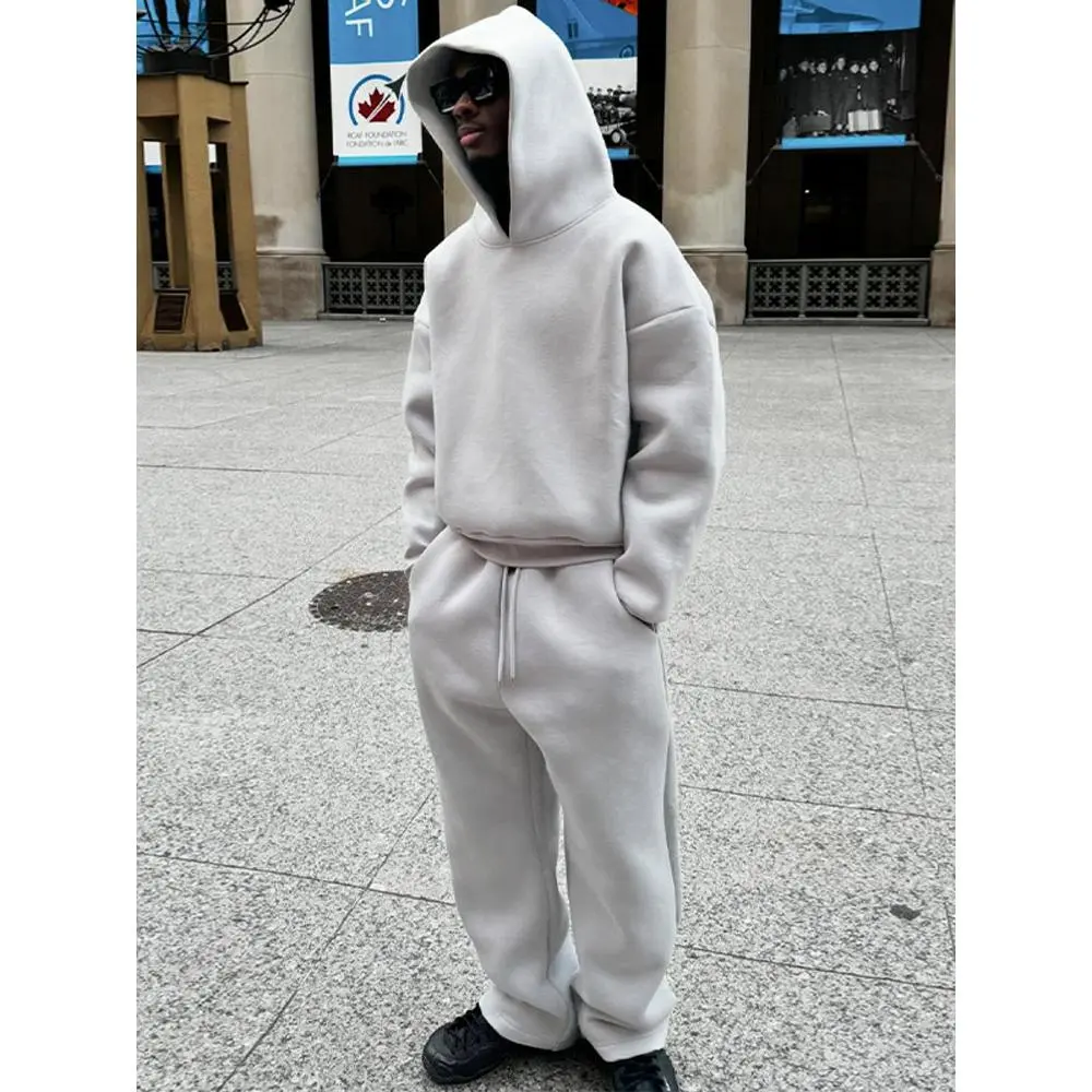 Casual Solid Couple's Hooded Sweatshirt And Loose Sweatpants 2 Piece Suit Male Autumn Jogging Sweatshirt Trousers Outfits Suits