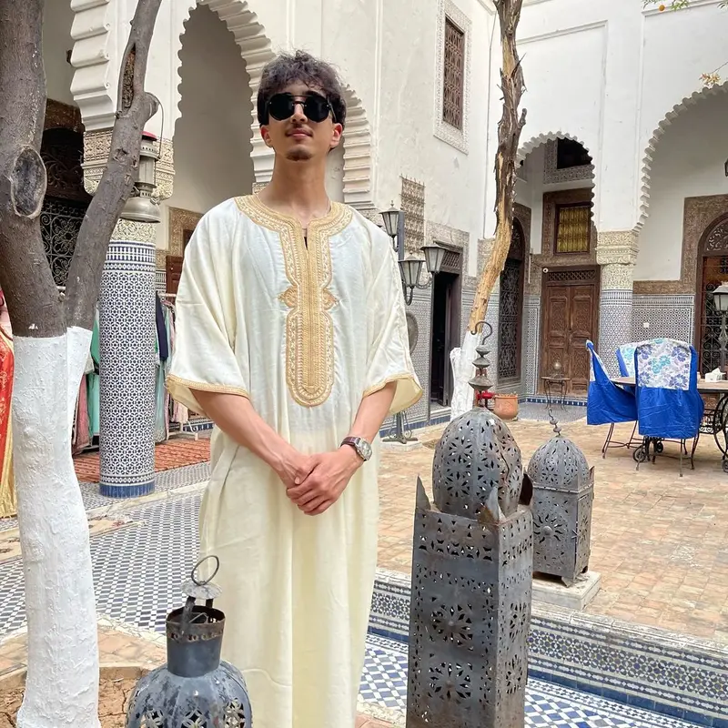 (New) Men’s Cream & Gold Moroccan Thobe Half Sleeve 3