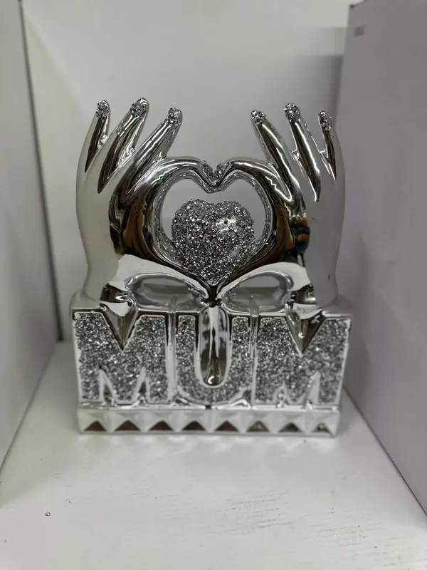 MUM  Heart Hand Silver Crushed Diamond Crystal Ornament Home Decor Gift Bling 2
