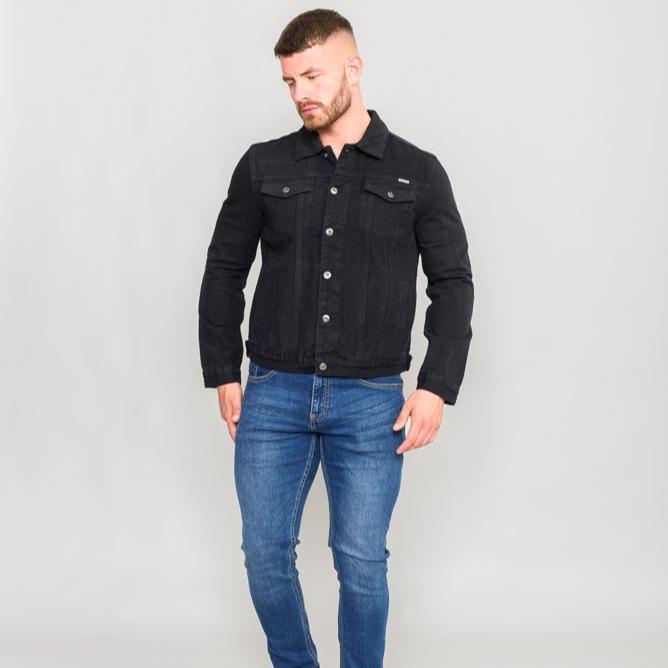 Duke Mens Denim Jacket, Western Style, Trucker Black S-XXL 3