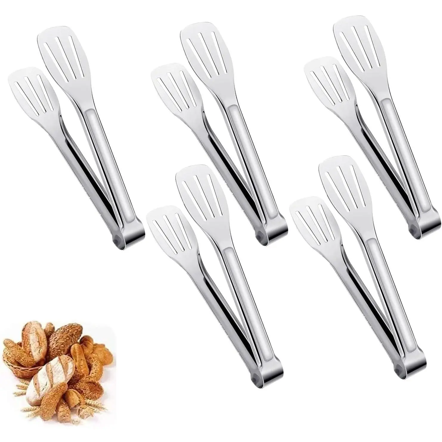 5Packs Kitchen Tongs, Stainless Steel Food Serving Tongs Buffet Tongs 7'' Cooking Tongs Frying Tongs,Pasta Salad,BBQ,Cake Home Party,Easy to Clean,Easy Grip,Non Stick