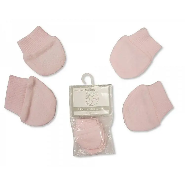 Tiny Baby Premature Baby Scratch Mittens - Pink - Packs of 2 Pairs 0