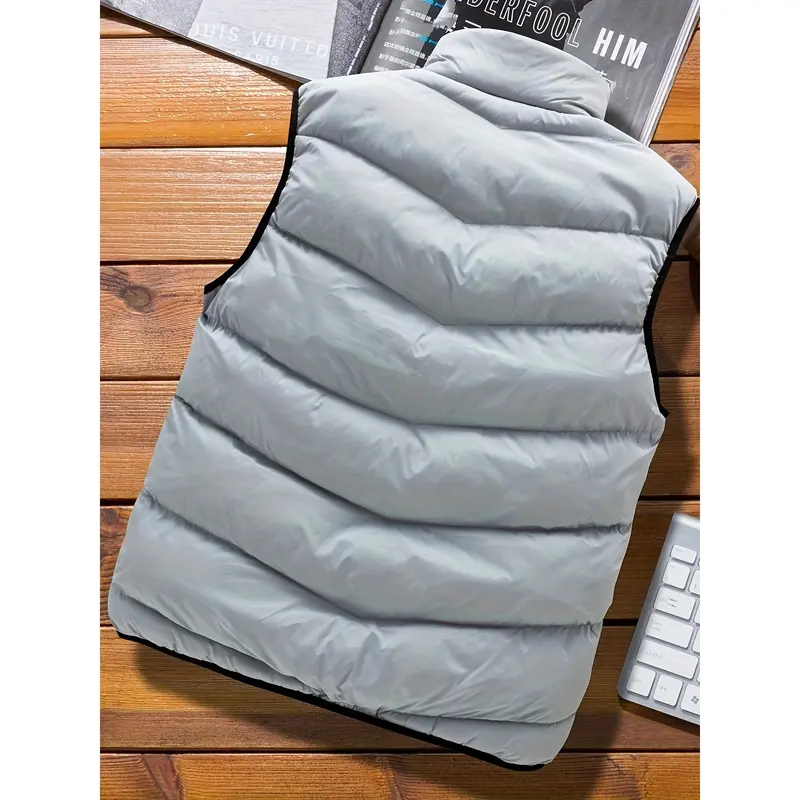 Warm Winter Vest, Men's Casual Zipper Pockets Stand Collar Zip Up Vest For Fall Winter 6