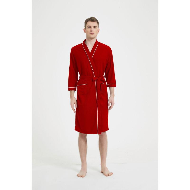 2025 Spring and Autumn New Pajamas Three-Quarter Sleeve Waffle Bathrobe Men's Plus Size Loungewear Sleepwear 8