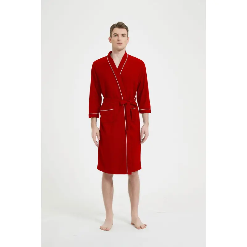 2025 Spring and Autumn New Pajamas Three-Quarter Sleeve Waffle Bathrobe Men's Plus Size Loungewear Sleepwear 8