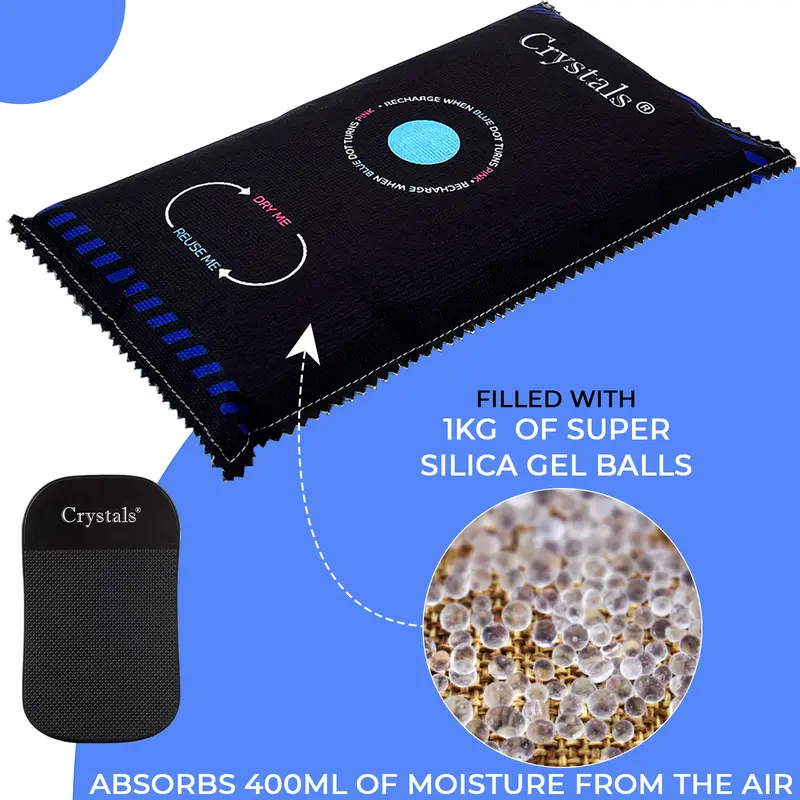 2x 1Kg Car Home Dehumidifier Large Dry Bag Moisture Killer Absorber Pad - Reusable Silica Gel with Color-Changing Indicator Windows 5