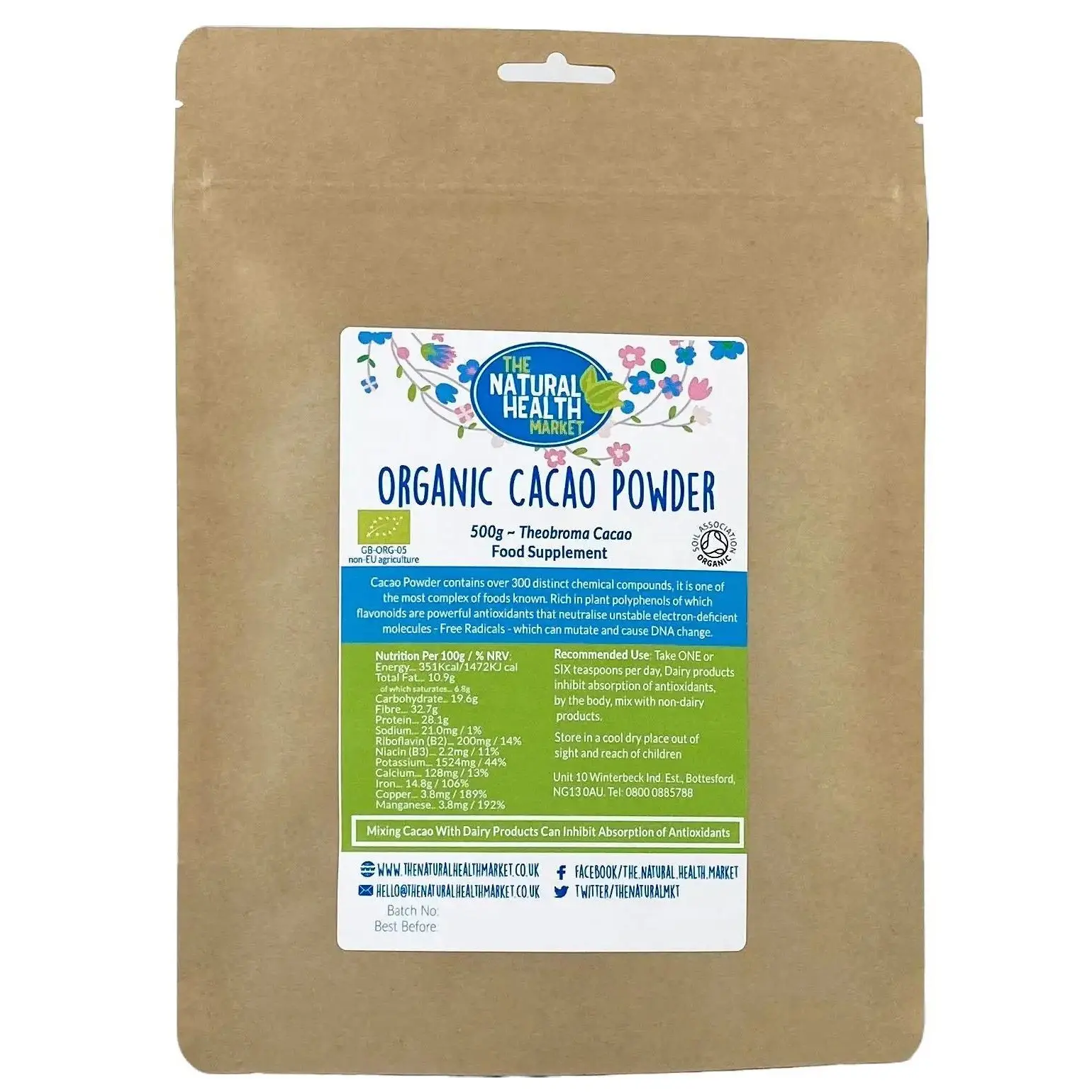 Organic Cacao Powder By The Natural Health Market Beverage Mixed