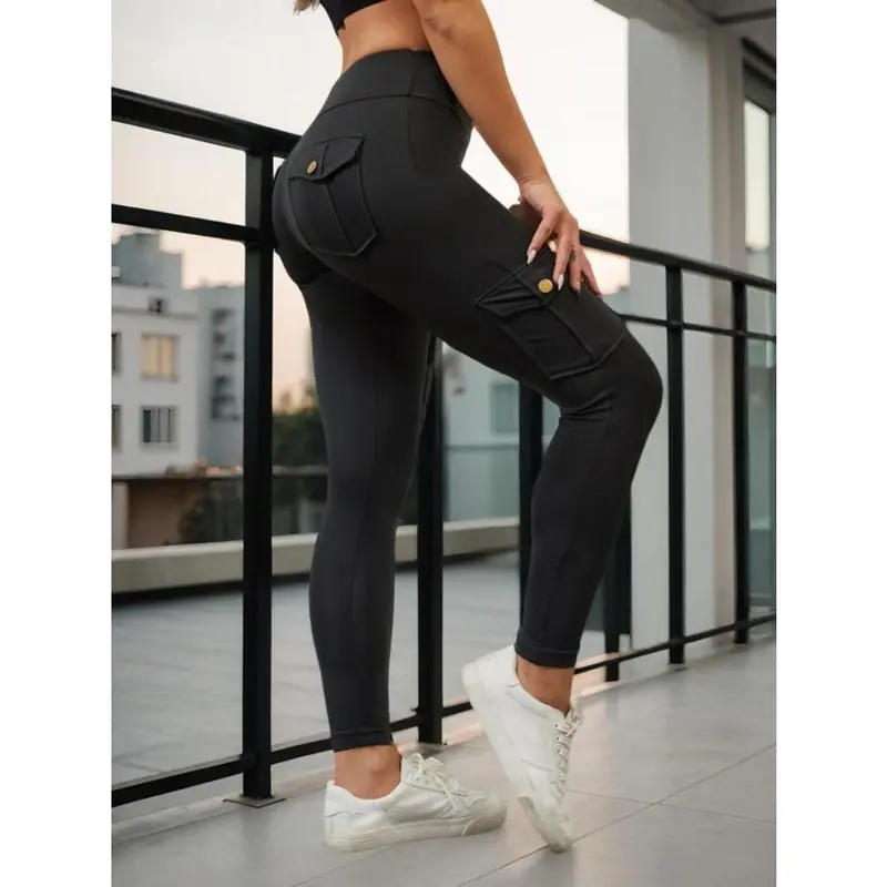 Women's Solid High Waist Pocket Leggings, Casual Comfy Skinny Pants for Workout Running, Women's Trousers Bottoms for Summer Spring Fall, Back To School Trousers, Jeans Leggings for Women, Hide Tummy Outfits Uk, Winter Outfits 2024, Balkan School Outfits 0