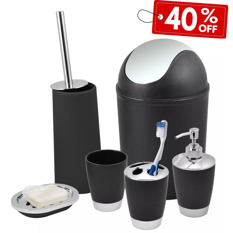 Product Introduction of 6pc Bathroom Accessories Set - Bin Toothbrush Tumbler Holder Soap Dish Dispenser 0