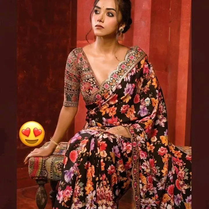 Elegant Floral.Saree with Embroidery Blouse Material Now Available @ Meera's Fashion Traditional