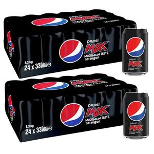 Pepsi Max No Sugar Cans 330ml - Pack of 48 (2x 24pk) - Maximum Taste Soft Drink