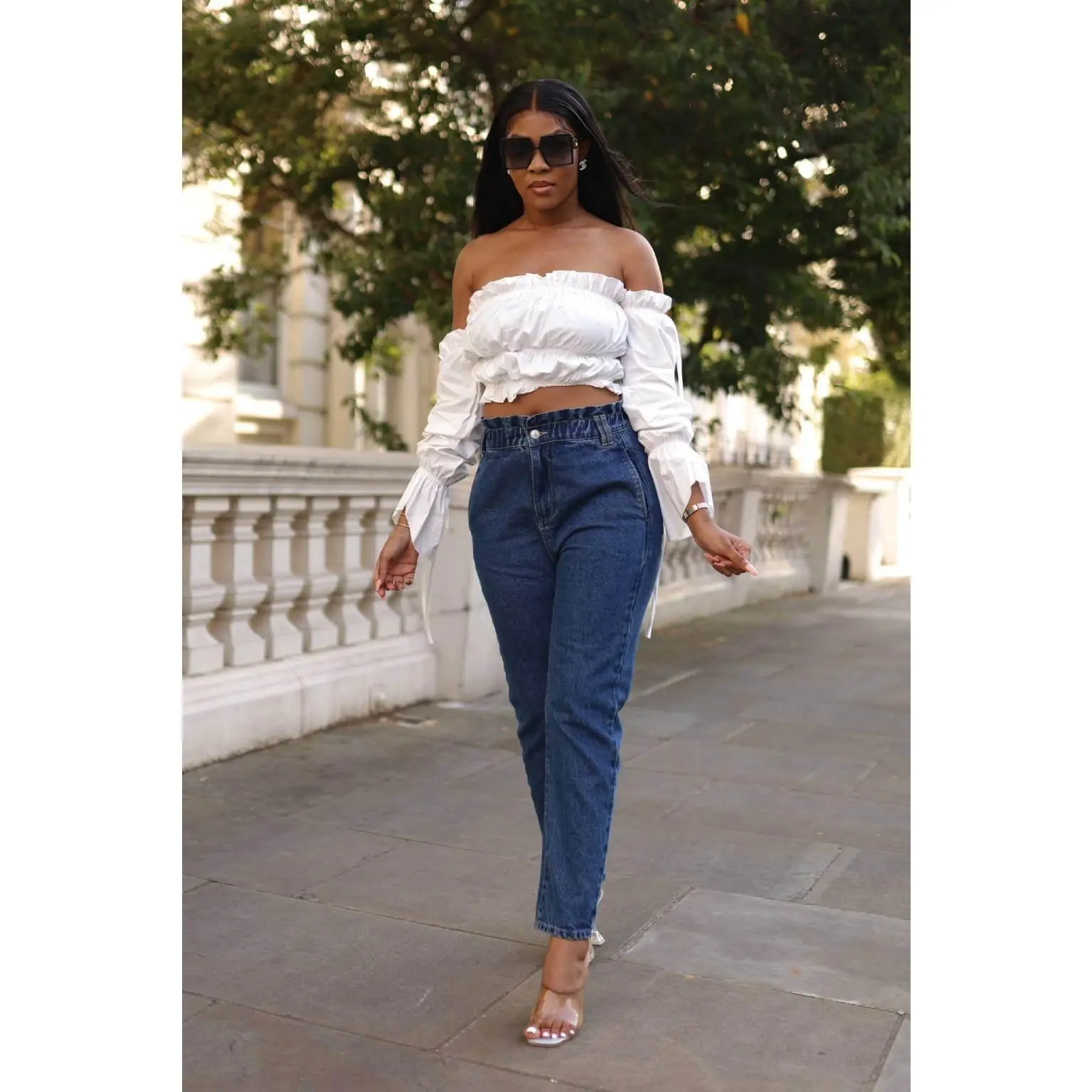 High Waist Shape Paperbag Jeans Medium Wash