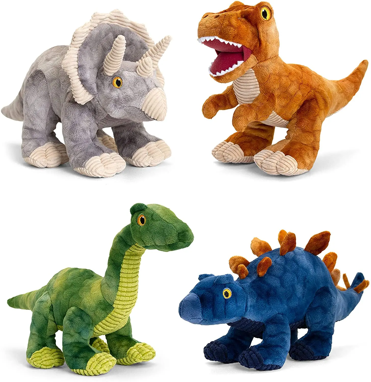 Keel Toys Keeleco Dinosaurs Cuddly Toy Plush Pterodactyl, T-Rex, Triceratops, diplodocus,Stegasourus, Spinosaurus, Raptor & Dilophosaurus