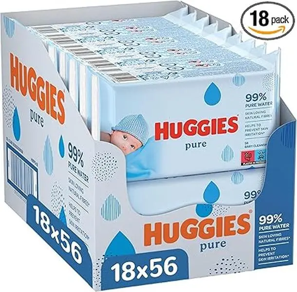Huggies Pure, Baby Wipes, 18 Packs (1008 Wipes Total) - 99 Percent Pure Water Wipes - Fragrance Free for Gentle Cleaning and Protection - Natural Wet Wipes