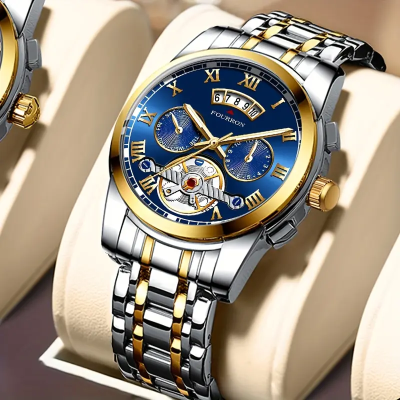 1pc Elegant Men's Stainless Steel Quartz Watch with Date Calendar, Luminous Hands, Round Zinc Alloy Case, Business Style, Water Resistant, Battery Powered Electronic Movement - Ideal Gift for Birthdays and Holidays Valentine's Day 6